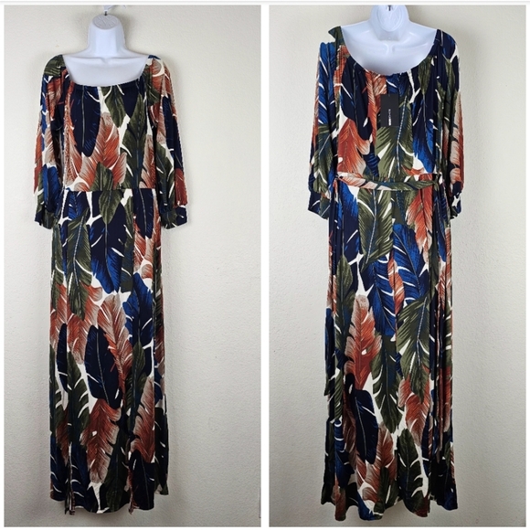 Fashion Nova Curve Night Moves Off-Shoulder Romper Maxi Dress Olive Combo Size L - Picture 6 of 16